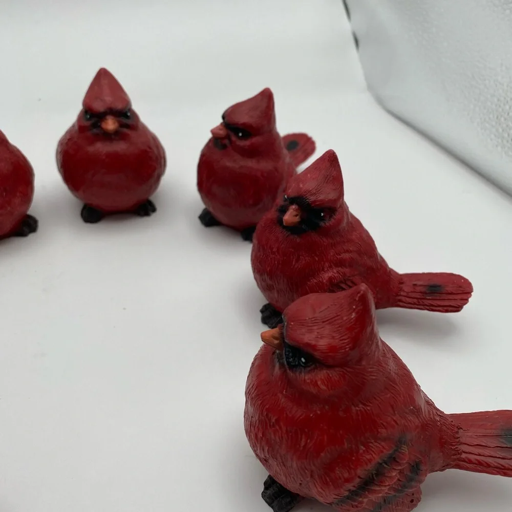 Set of 8 Red Cardinal Figurines Small Resin Bird Statues Winter Home Decor - Picture 3 of 7